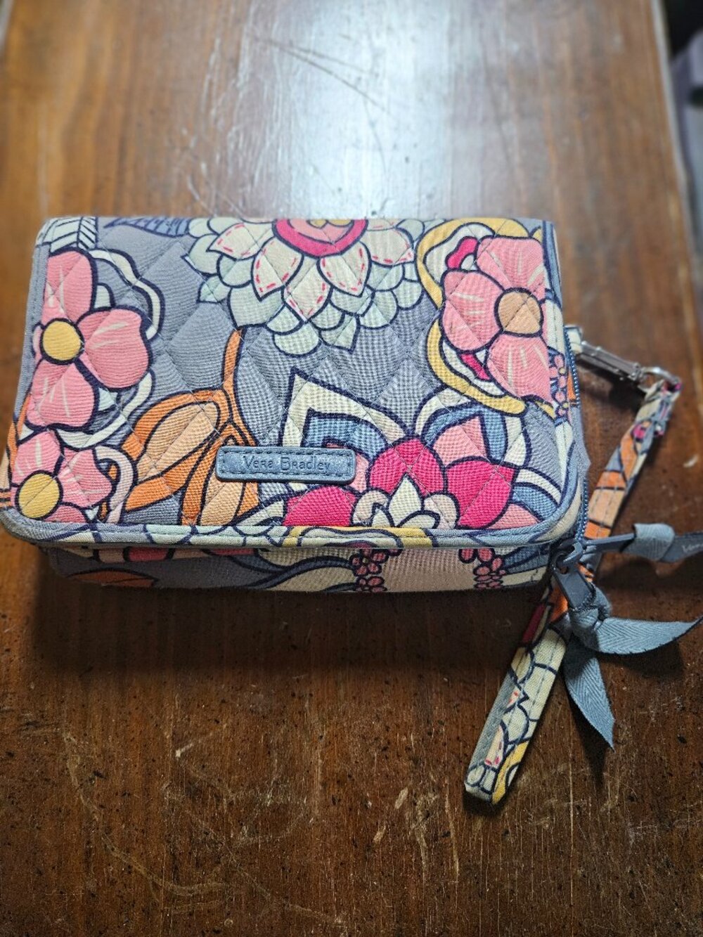 Vera Bradley wallet with wrist strap blue floral pattern